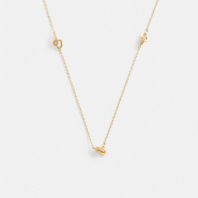 Interlocking Open Circle Heart Long Necklace (Gold)