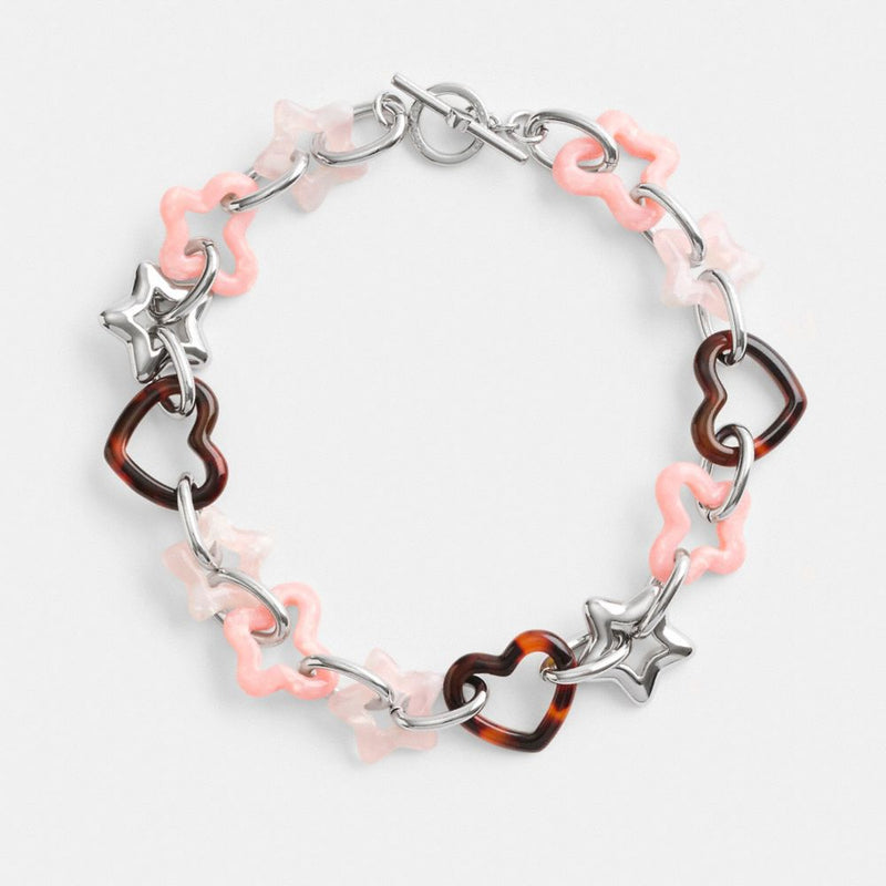 Heart Butterfly Link Necklace (Silver/Multi)