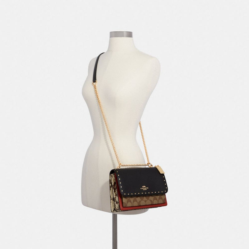 Klare Crossbody Bag In Signature Canvas With Rivets (Gold/Khaki Multi)