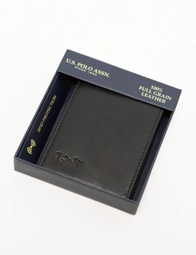 MENS LEATHER BIFOLD WALLET (PRETO) - Disponivel