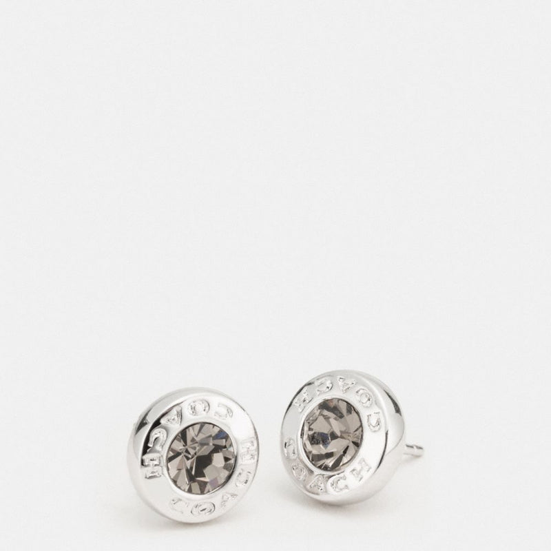 Open Circle Stone Stud Earrings (Silver)