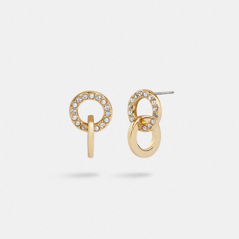 Interlocking Open Circle Pearl Huggie Earrings (Gold/Pearl)