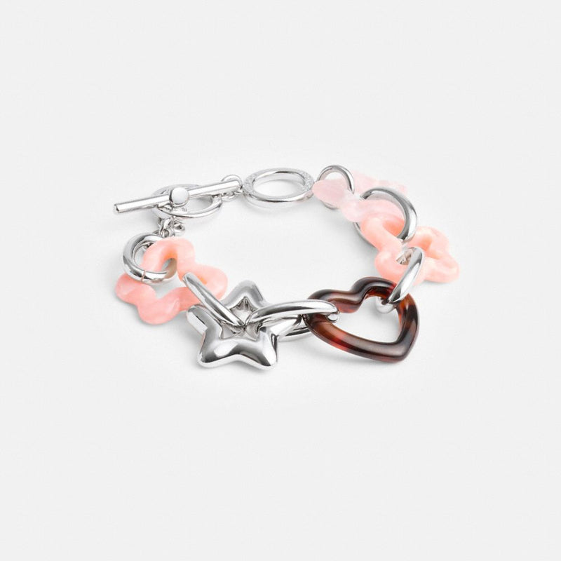 Heart Butterfly Link Bracelet (Silver/Multi)