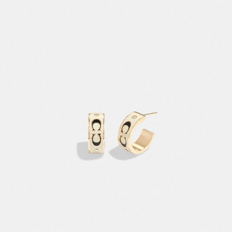 Signature Enamel Huggie Earrings (Gold/White)