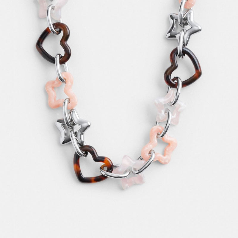 Heart Butterfly Link Necklace (Silver/Multi)